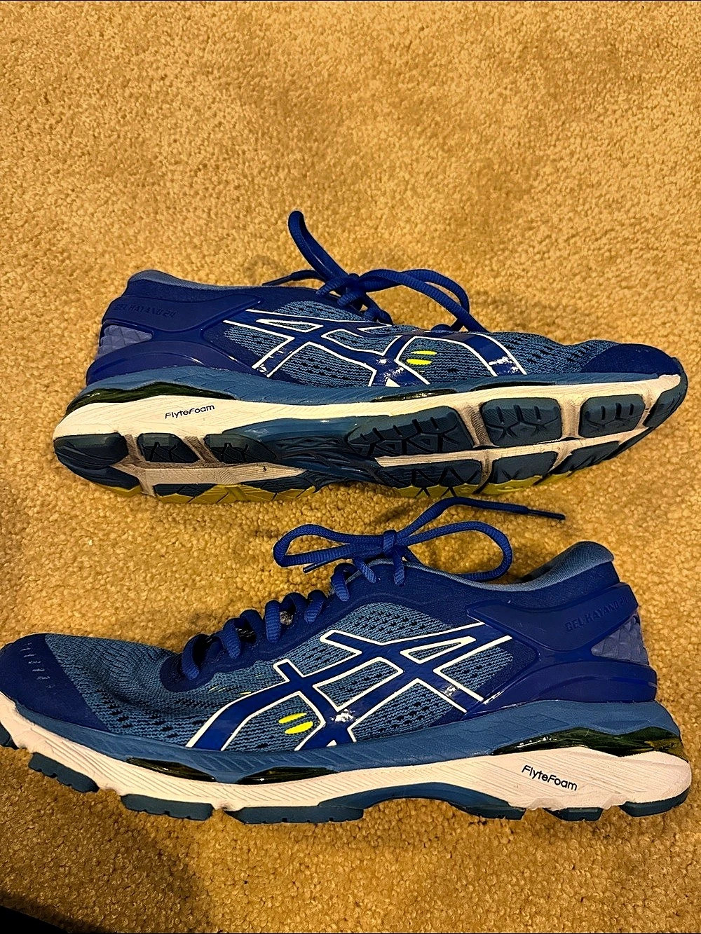 ASICS GEL-KAYANO 24 Blue & Yellow Athletic Shoes 9.5